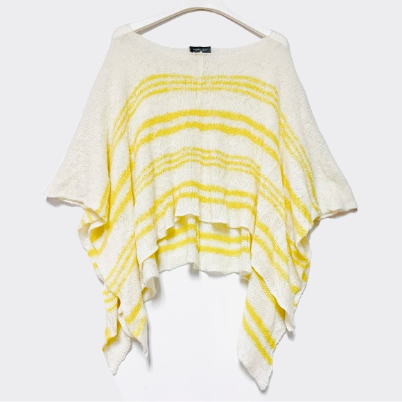 Wooden Ships Anthropologie Poncho Sweater Mohair Wool Blend Yellow Stripes S M - Picture 1 of 12